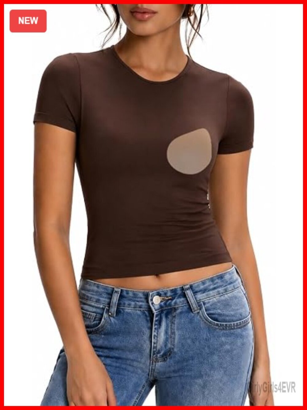 Built in Bra Crop Top Short Sleeve Fitted Basic Tee Y2K Going Out Workout Shirt